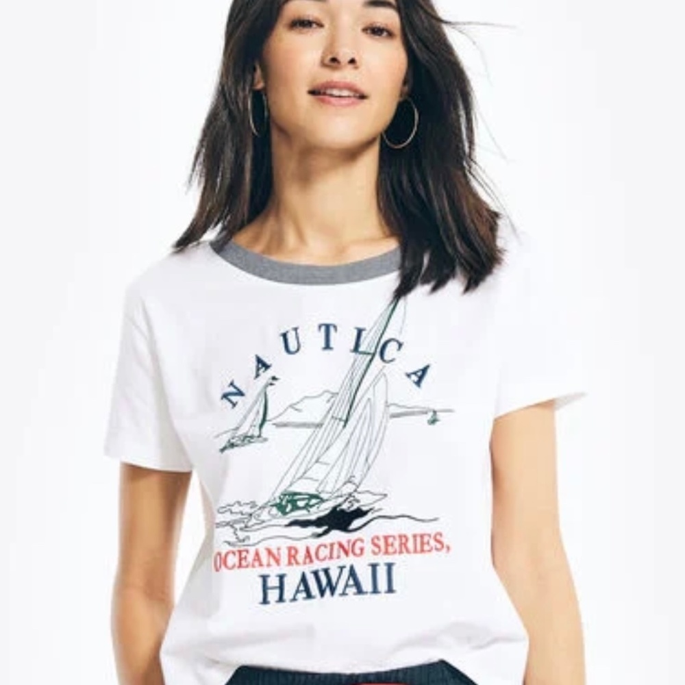 NAUTICA CROPPED LOGO GRAPHIC COTTON T-SHIRT SIZE M